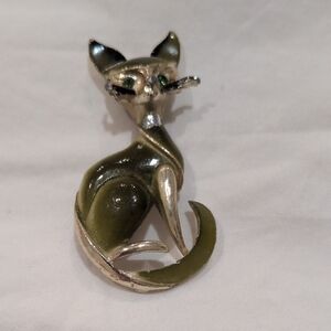 Chic Silver and Green Cat Figurine